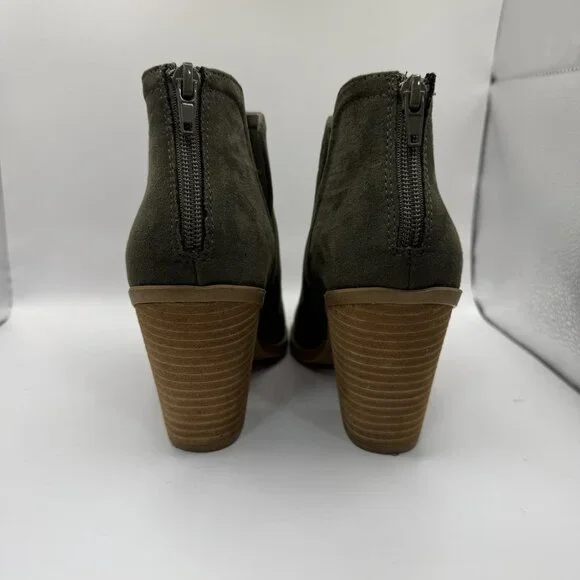 Joie Kayden Ankle Booties Women's Size 7.5 M Faux Suede Vegan Olive Chunky Heel - Picture 4 of 9